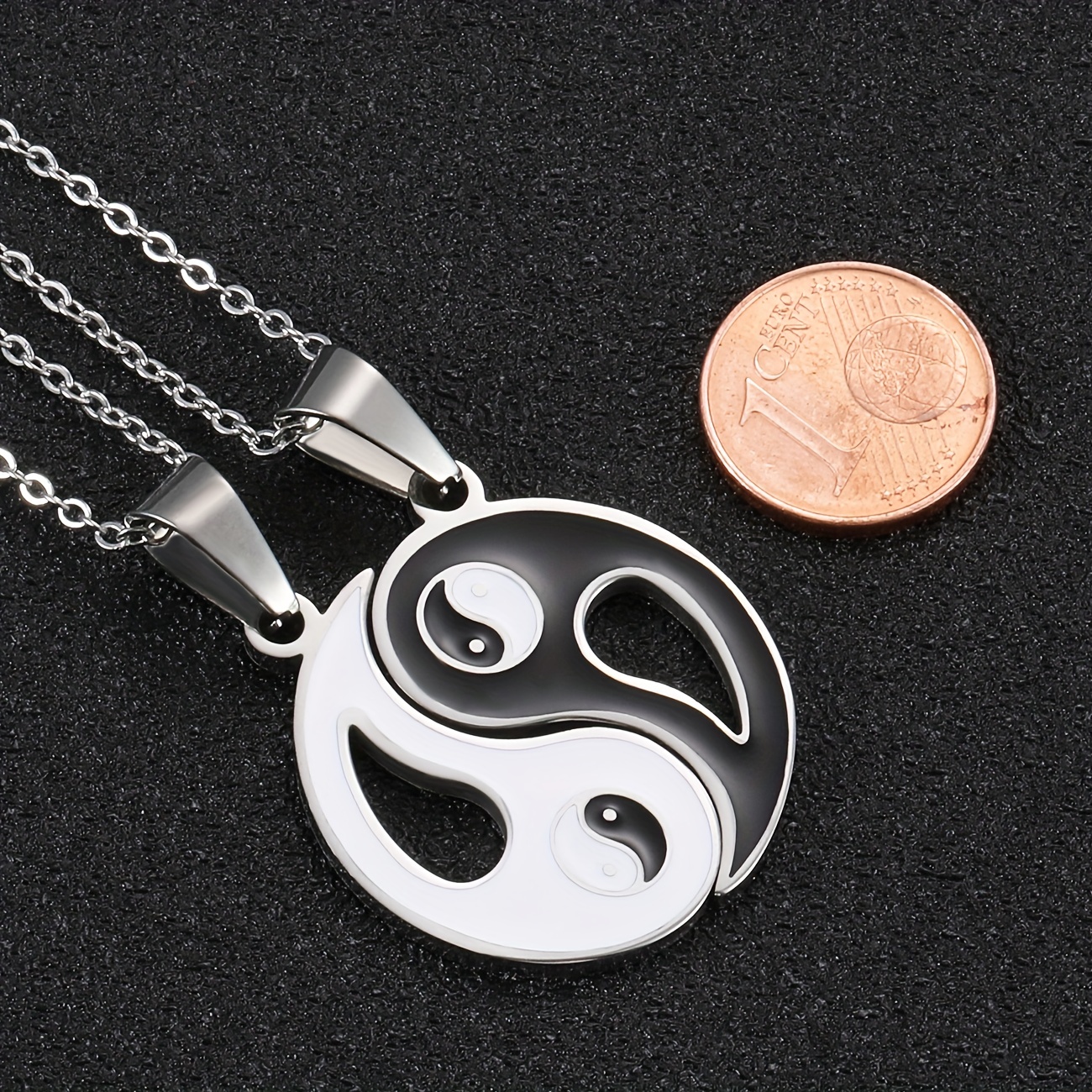 Yin Yang Puzzle Matching Pendant Necklace Couples Stainless Steel Enamel